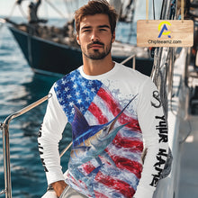 Load image into Gallery viewer, American Flag Patriotic Marlin Fishing Custom Long Sleeve Shirts, 4th of July Fishing Tournament Shirts NBT526