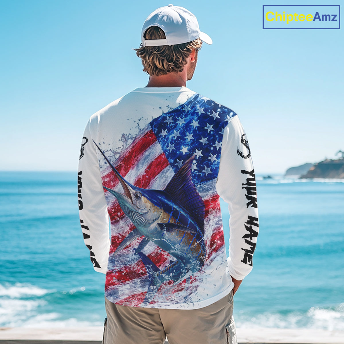 American Flag Patriotic Marlin Fishing Custom Long Sleeve Shirts, 4th of July Fishing Tournament Shirts NBT526