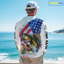 Load image into Gallery viewer, American Flag Patriotic Walleye Fishing Custom Long Sleeve Shirts, 4th of July Fishing Tournament Shirts NBT527