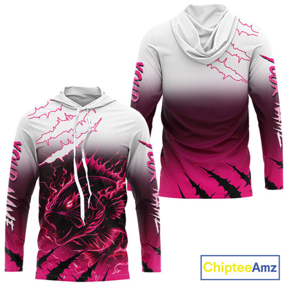 Largemouth Bass Long Sleeve Hooded Fishing Shirts Pink Angry Fish, Bass Fishing Shirts NBT387