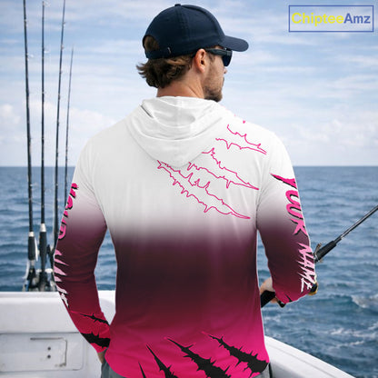 Largemouth Bass Long Sleeve Hooded Fishing Shirts Pink Angry Fish, Bass Fishing Shirts NBT387