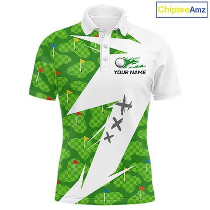 Green And White Golf Pattern Polo Golf Shirt For Men Custom Mens Golf Clothes, Golf Gifts NBT677