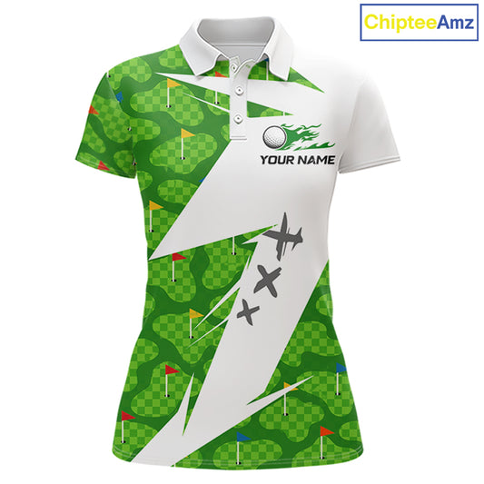Green And White Golf Pattern Polo Golf Shirt For Women Custom Ladies Golf Clothes, Golf Gifts NBT677