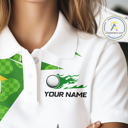 Green And White Golf Pattern Polo Golf Shirt For Women Custom Ladies Golf Clothes, Golf Gifts NBT677