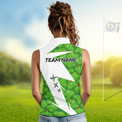 Green And White Golf Pattern Polo Golf Shirt For Women Custom Ladies Golf Clothes, Golf Gifts NBT677