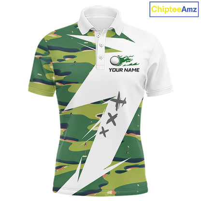 Green And White Retro Golf Pattern Polo Golf Shirt For Men Custom Mens Golf Clothes, Golf Gifts NBT678