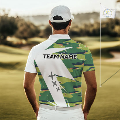 Green And White Retro Golf Pattern Polo Golf Shirt For Men Custom Mens Golf Clothes, Golf Gifts NBT678