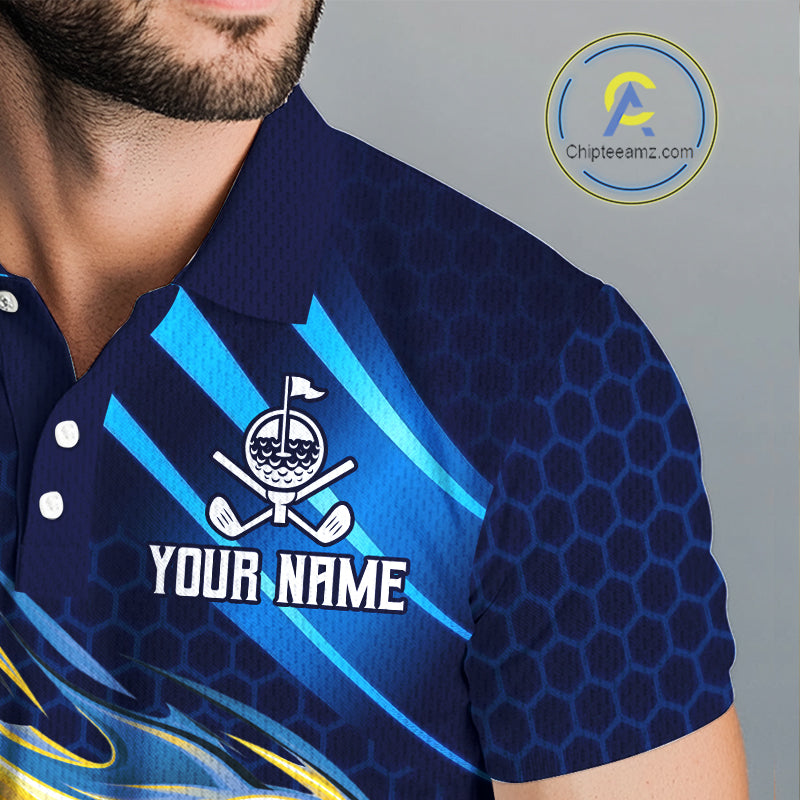 Custom Blue Flame Golf Ball Mens Golf Polo Shirts, Personalized Golf Team Jerseys, Golf Outfits NBT1014