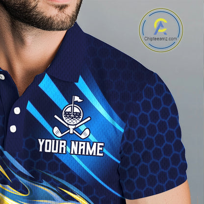 Custom Blue Flame Golf Ball Mens Golf Polo Shirts, Personalized Golf Team Jerseys, Golf Outfits NBT1014