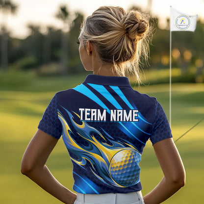Custom Blue Flame Golf Ball Womens Golf Polo Shirts, Personalized Golf Team Jerseys, Golf Outfits NBT1014