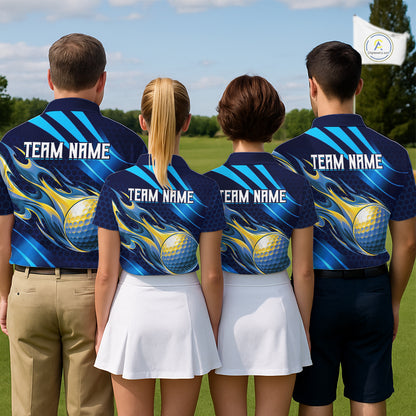 Custom Blue Flame Golf Ball Mens Golf Polo Shirts, Personalized Golf Team Jerseys, Golf Outfits NBT1014