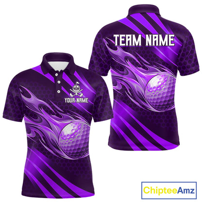 Custom Purple Flame Golf Ball Mens Golf Polo Shirts, Personalized Golf Team Jerseys, Golf Outfits NBT1015