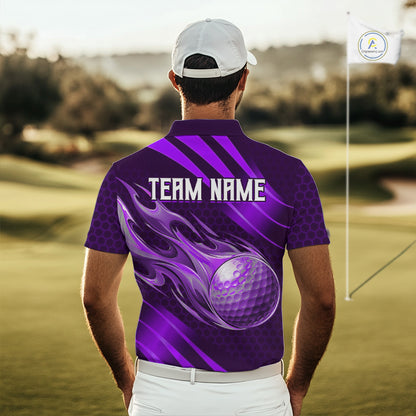 Custom Purple Flame Golf Ball Mens Golf Polo Shirts, Personalized Golf Team Jerseys, Golf Outfits NBT1015