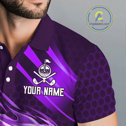 Custom Purple Flame Golf Ball Mens Golf Polo Shirts, Personalized Golf Team Jerseys, Golf Outfits NBT1015
