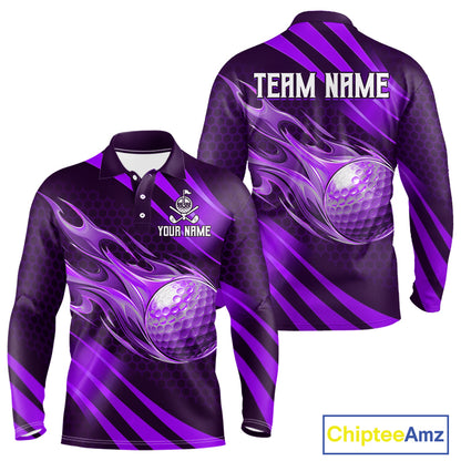 Custom Purple Flame Golf Ball Mens Golf Polo Shirts, Personalized Golf Team Jerseys, Golf Outfits NBT1015