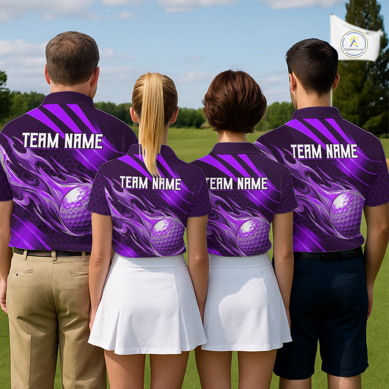 Custom Purple Flame Golf Ball Mens Golf Polo Shirts, Personalized Golf Team Jerseys, Golf Outfits NBT1015