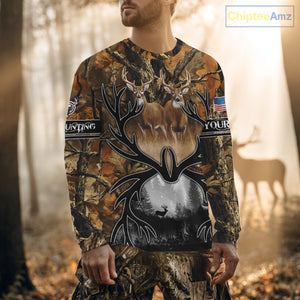 Whitetail Deer Hunting Camouflage Shirts with US Flag, Custom Hunting Shirt for Hunters NBT164