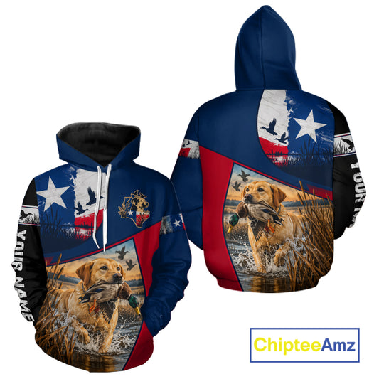 Custom Yellow Lab Retriever Duck Hunting Waterfowl Camo Texas Flag Custom Hunting Shirts NBT1228