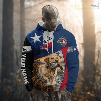 Custom Yellow Lab Retriever Duck Hunting Waterfowl Camo Texas Flag Custom Hunting Shirts NBT1228