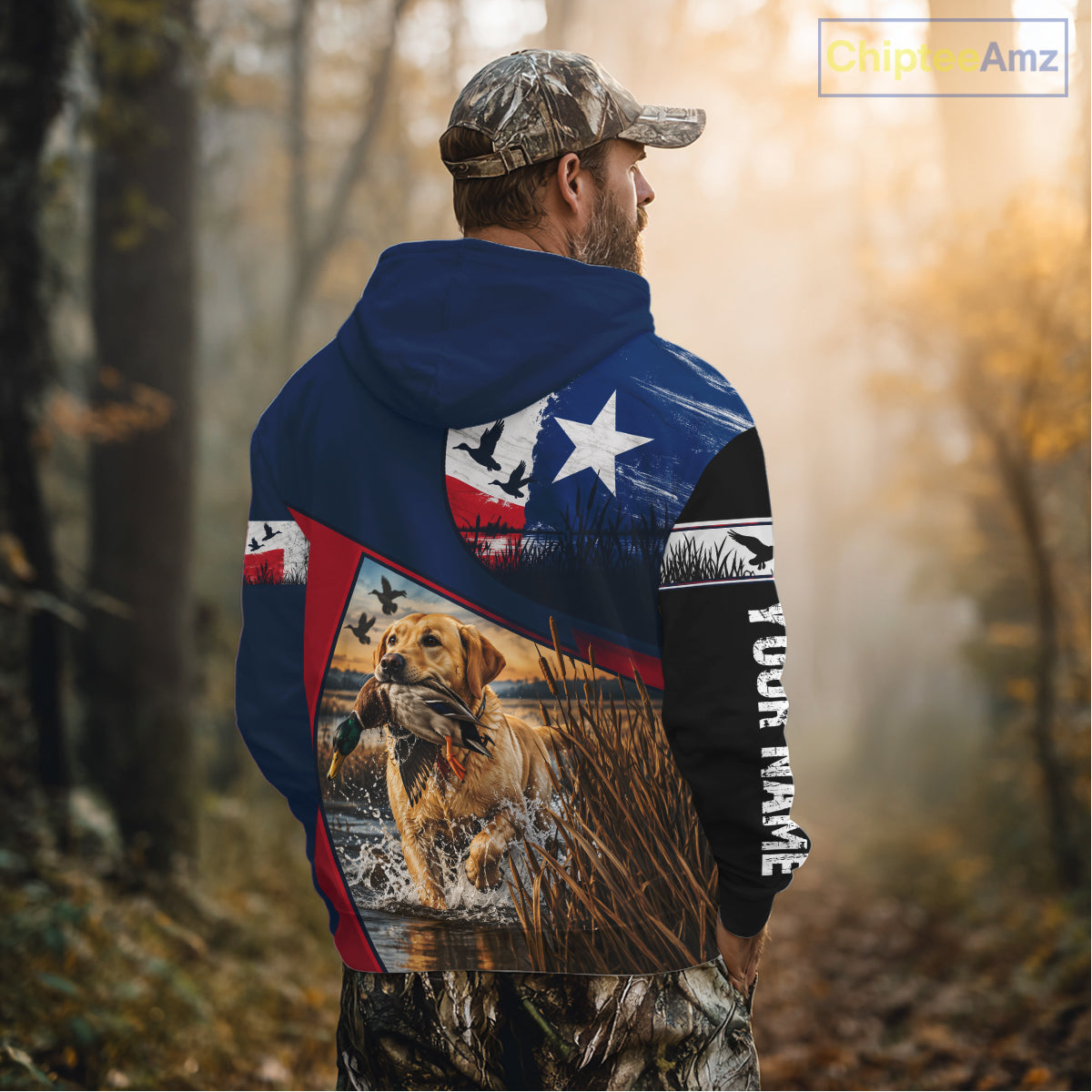 Custom Yellow Lab Retriever Duck Hunting Waterfowl Camo Texas Flag Custom Hunting Shirts NBT1228