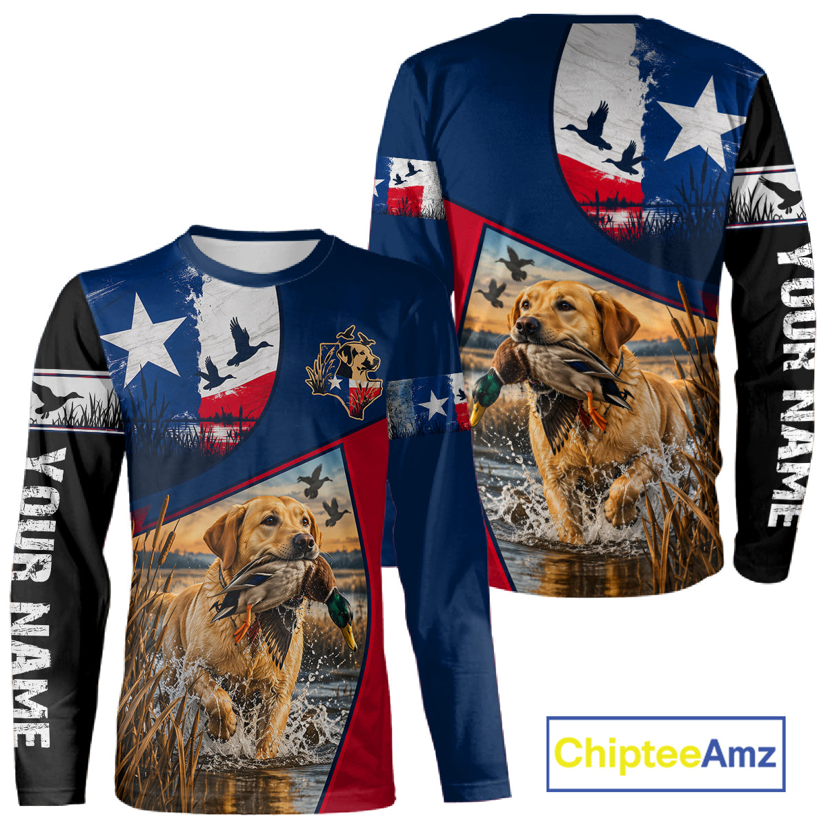 Custom Yellow Lab Retriever Duck Hunting Waterfowl Camo Texas Flag Custom Hunting Shirts NBT1228