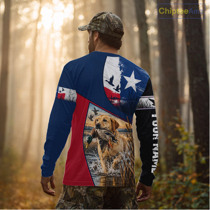 Custom Yellow Lab Retriever Duck Hunting Waterfowl Camo Texas Flag Custom Hunting Shirts NBT1228