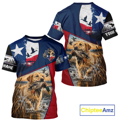Custom Yellow Lab Retriever Duck Hunting Waterfowl Camo Texas Flag Custom Hunting Shirts NBT1228