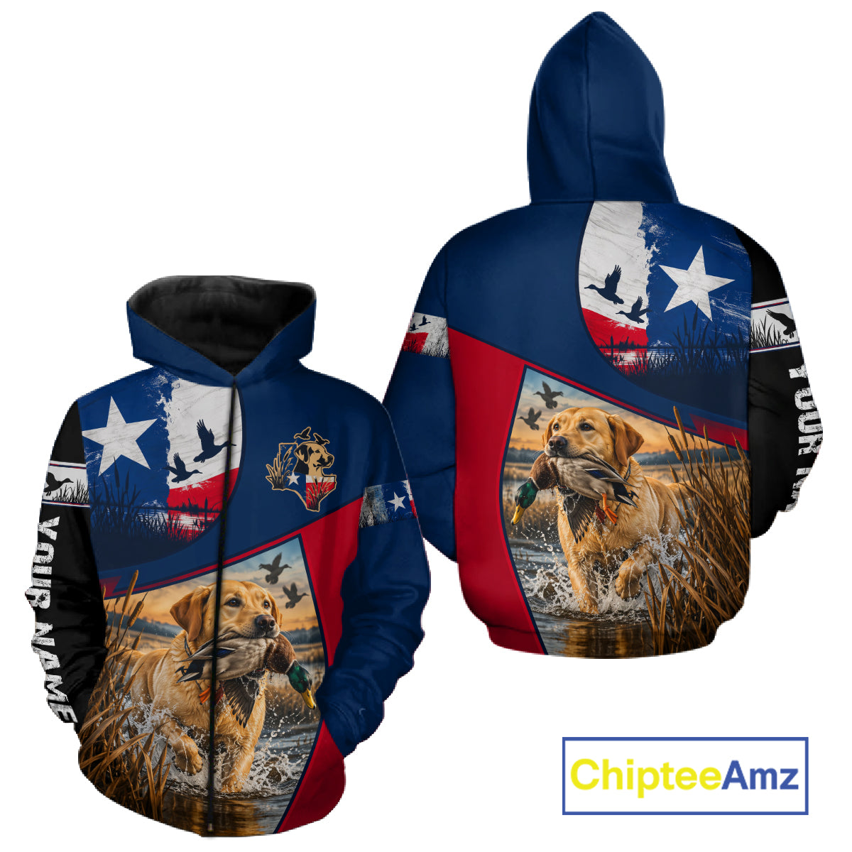Custom Yellow Lab Retriever Duck Hunting Waterfowl Camo Texas Flag Custom Hunting Shirts NBT1228