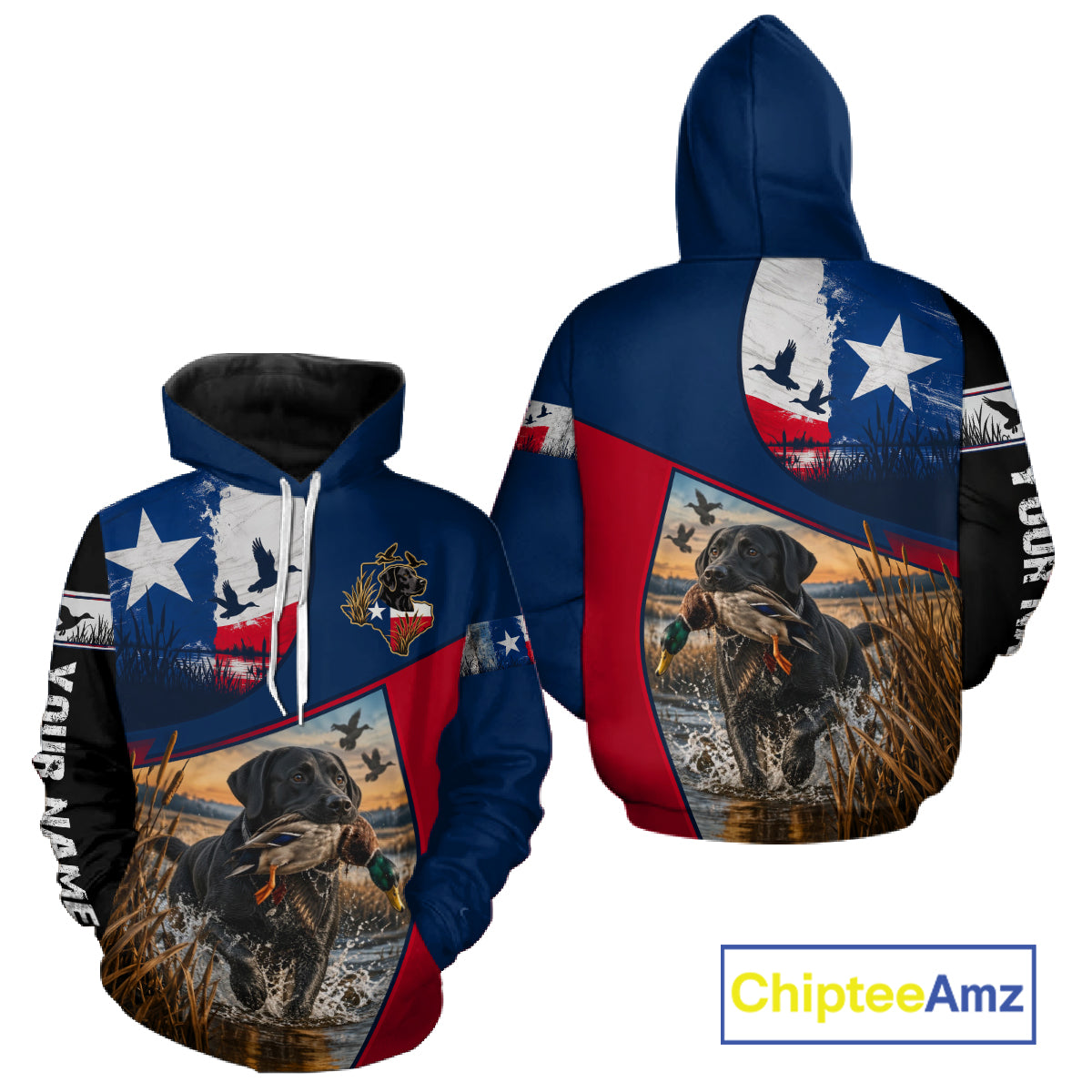 Custom Black Lab Retriever Duck Hunting Waterfowl Camo Texas Flag Custom Hunting Shirts NBT1229