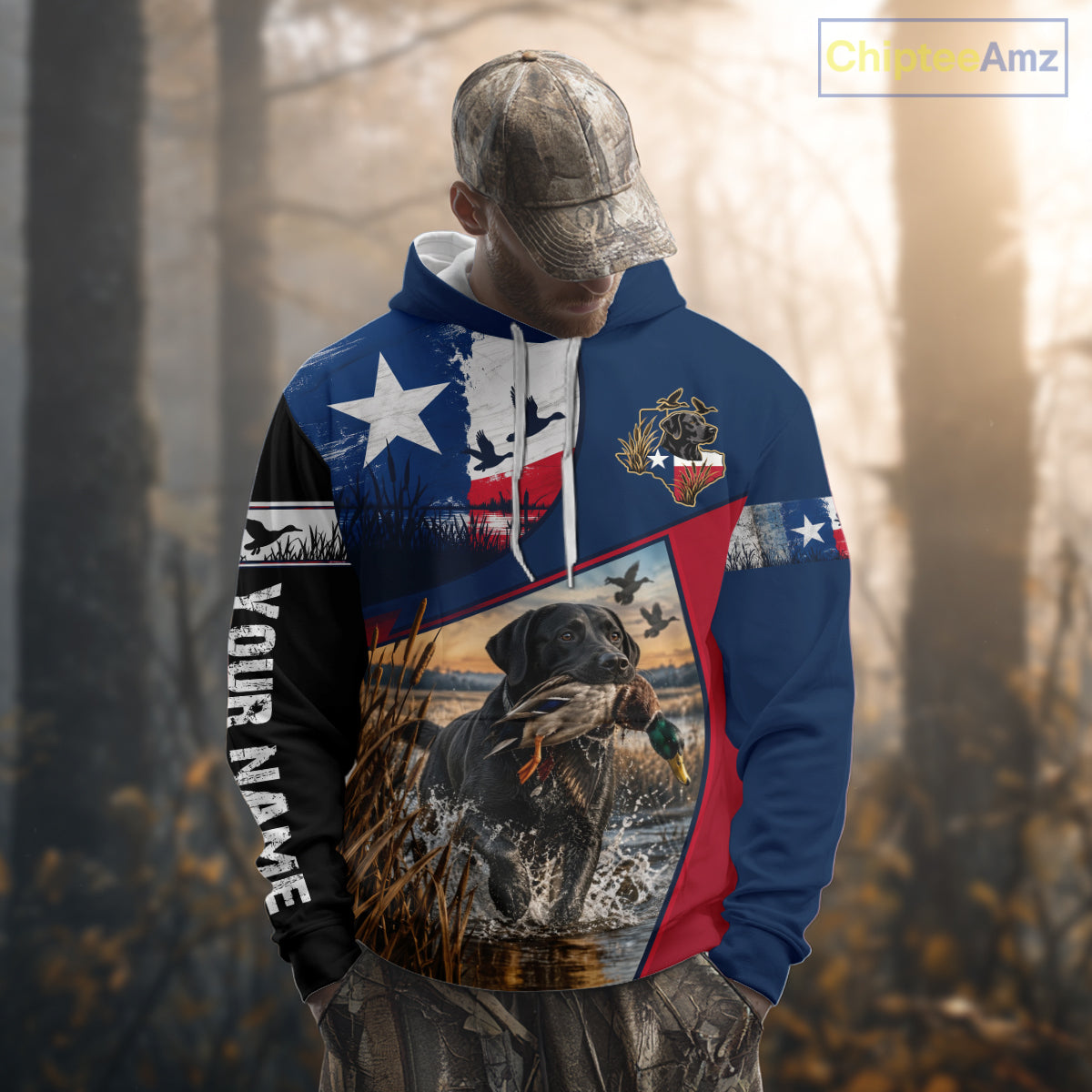 Custom Black Lab Retriever Duck Hunting Waterfowl Camo Texas Flag Custom Hunting Shirts NBT1229