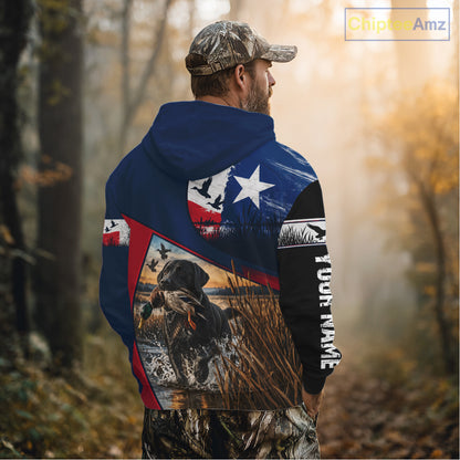 Custom Black Lab Retriever Duck Hunting Waterfowl Camo Texas Flag Custom Hunting Shirts NBT1229