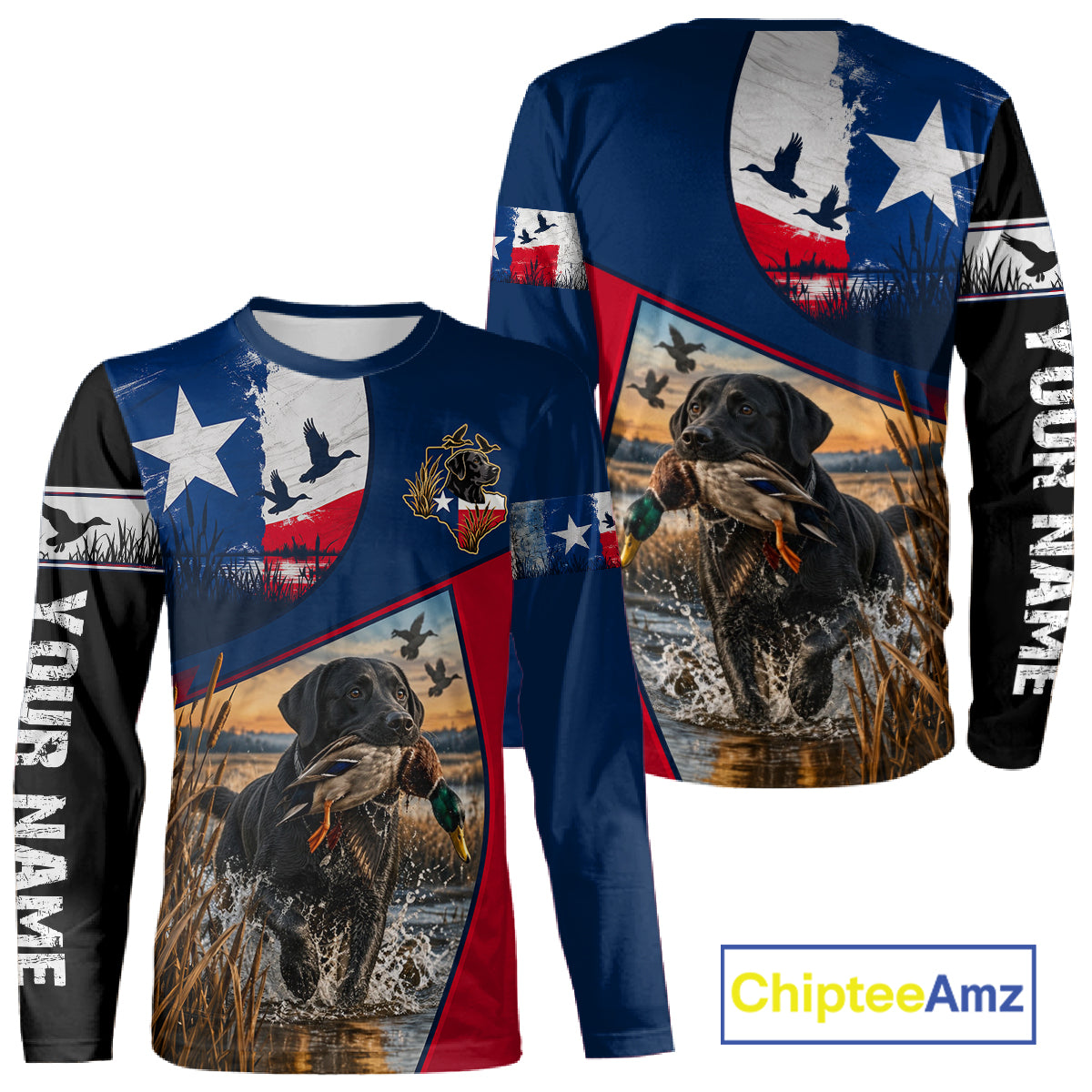 Custom Black Lab Retriever Duck Hunting Waterfowl Camo Texas Flag Custom Hunting Shirts NBT1229