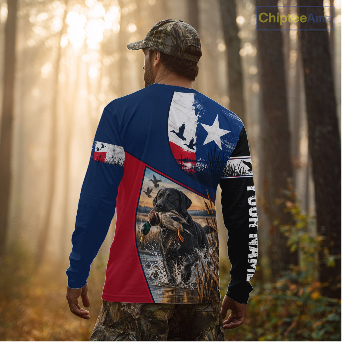Custom Black Lab Retriever Duck Hunting Waterfowl Camo Texas Flag Custom Hunting Shirts NBT1229