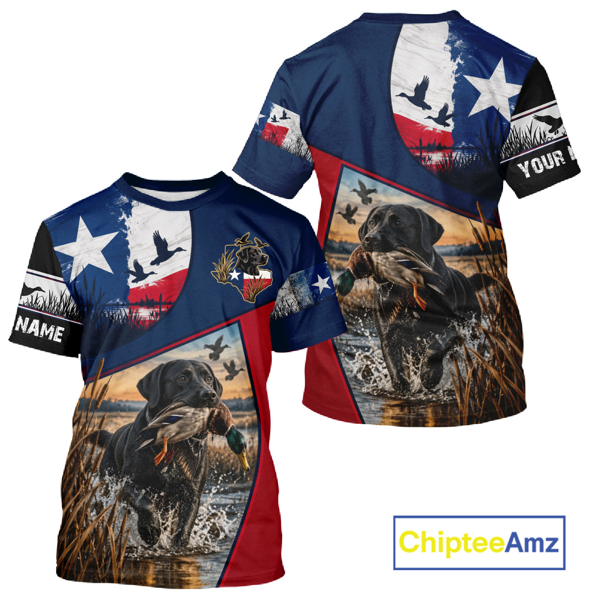 Custom Black Lab Retriever Duck Hunting Waterfowl Camo Texas Flag Custom Hunting Shirts NBT1229