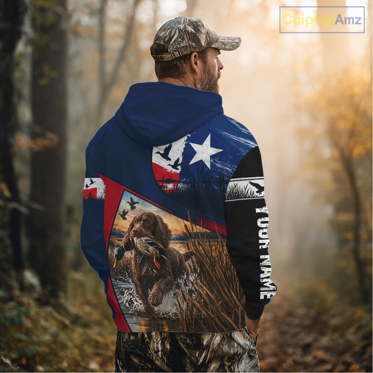 Custom Boykin Spaniel Duck Hunting Waterfowl Camo Texas Flag Custom Hunting Shirts NBT1230