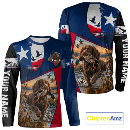 Custom Boykin Spaniel Duck Hunting Waterfowl Camo Texas Flag Custom Hunting Shirts NBT1230