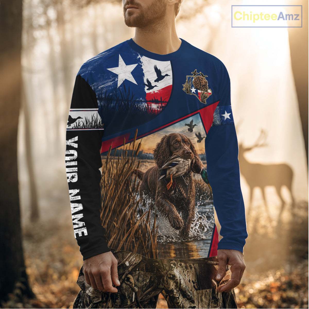 Custom Boykin Spaniel Duck Hunting Waterfowl Camo Texas Flag Custom Hunting Shirts NBT1230
