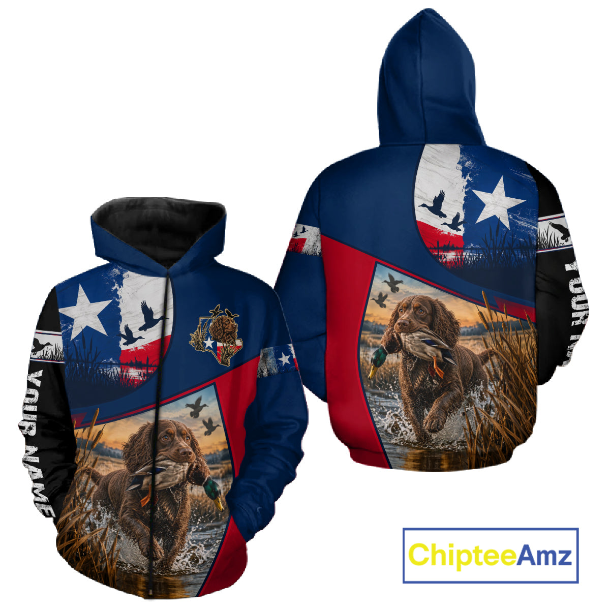 Custom Boykin Spaniel Duck Hunting Waterfowl Camo Texas Flag Custom Hunting Shirts NBT1230