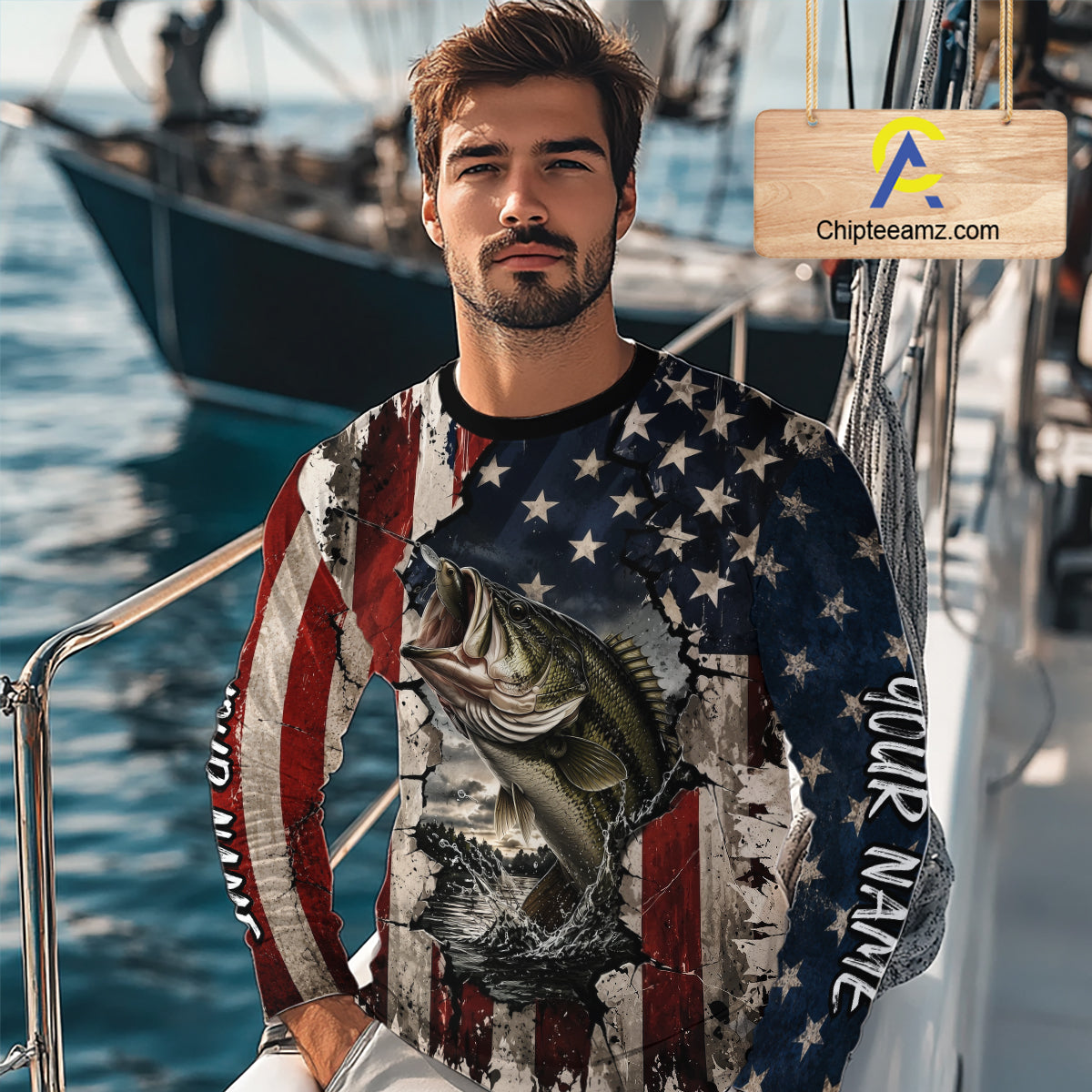 Bass Fishing 3D American Flag Patriotic Shirts Customize Bass Fishing Jerseys, Sun Protection Shirts NBT939