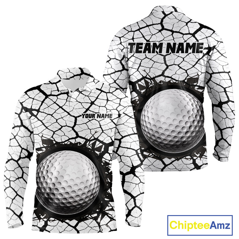Golf Ball Breaking Polo Shirt, Black And White Cracking Pattern Polo Shirt, Best Golf Gift For Men NBT542