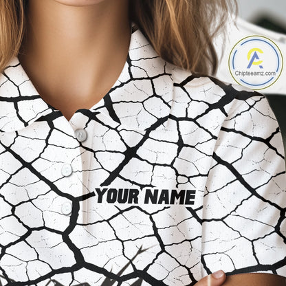Golf Ball Breaking Polo Shirt, Black And White Cracking Pattern Polo Shirt, Best Golf Gift For Women NBT542