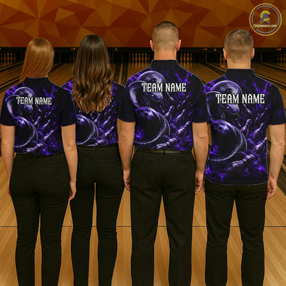 Custom Black And Purple Flame Snake Bowling Men Polo Shirts, Bowling League Team Shirt NBT1021