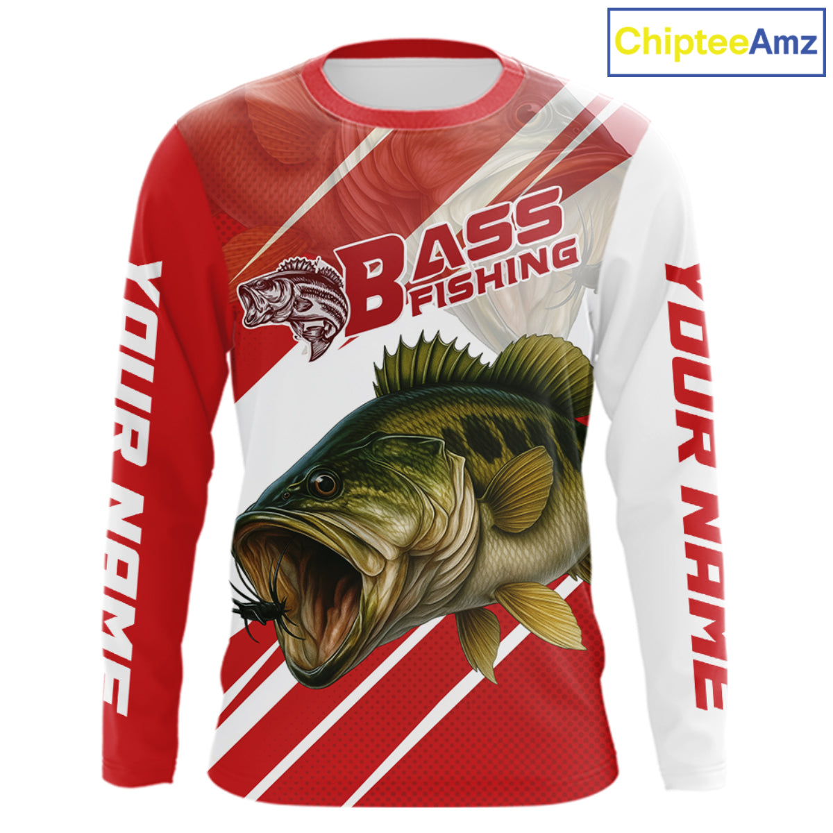 Custom Red Camo Largemouth Bass Fishing Jerseys, Bass Long Sleeve Tournament Fishing Shirts NBT1031