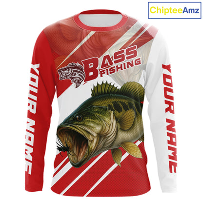 Custom Red Camo Largemouth Bass Fishing Jerseys, Bass Long Sleeve Tournament Fishing Shirts NBT1031