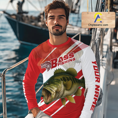 Custom Red Camo Largemouth Bass Fishing Jerseys, Bass Long Sleeve Tournament Fishing Shirts NBT1031