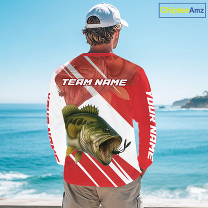 Custom Red Camo Largemouth Bass Fishing Jerseys, Bass Long Sleeve Tournament Fishing Shirts NBT1031
