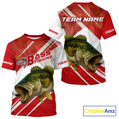 Custom Red Camo Largemouth Bass Fishing Jerseys, Bass Tournament Fishing T-Shirts NBT1031