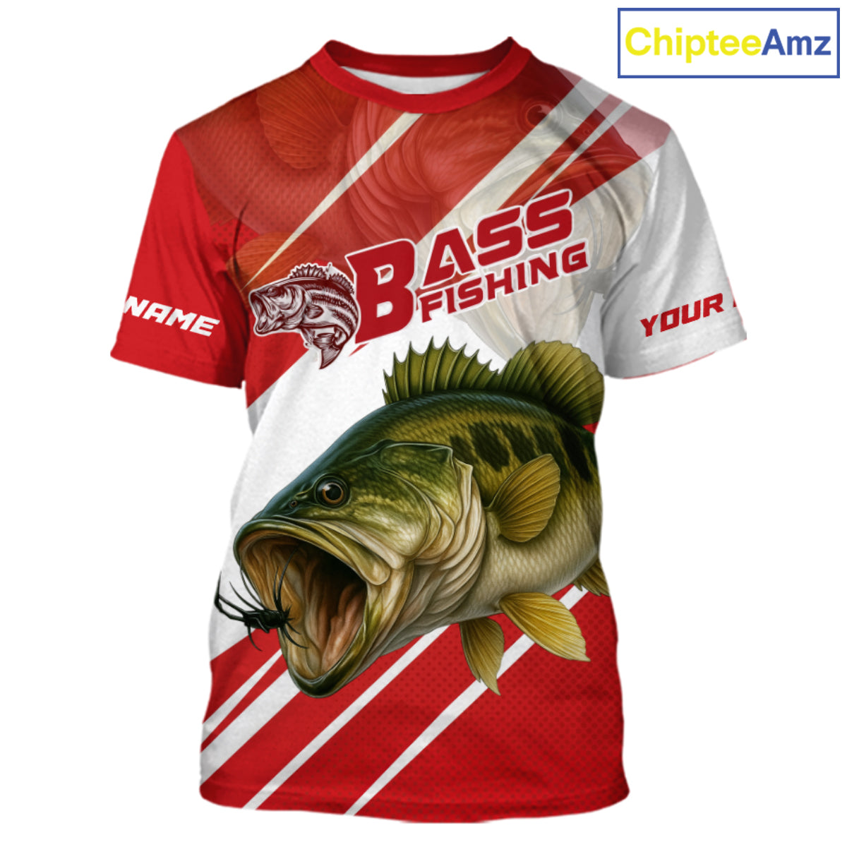 Custom Red Camo Largemouth Bass Fishing Jerseys, Bass Tournament Fishing T-Shirts NBT1031
