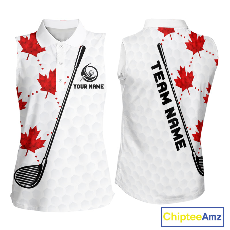 Custom Canadian Flag Womens Sleeveless Golf Polo Shirt Custom Maple Leaves Canada Golf Shirt For Ladies, Golf Gifts NBT556