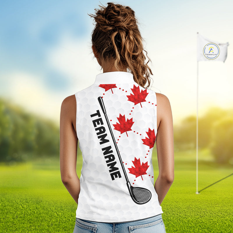 Custom Canadian Flag Womens Sleeveless Golf Polo Shirt Custom Maple Leaves Canada Golf Shirt For Ladies, Golf Gifts NBT556